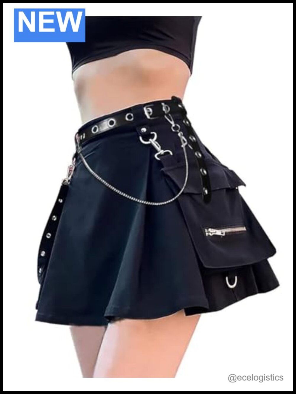 Women's Cargo Mini Skirt High Waist Pleated Goth Skirts Punk Y2K Streetwear